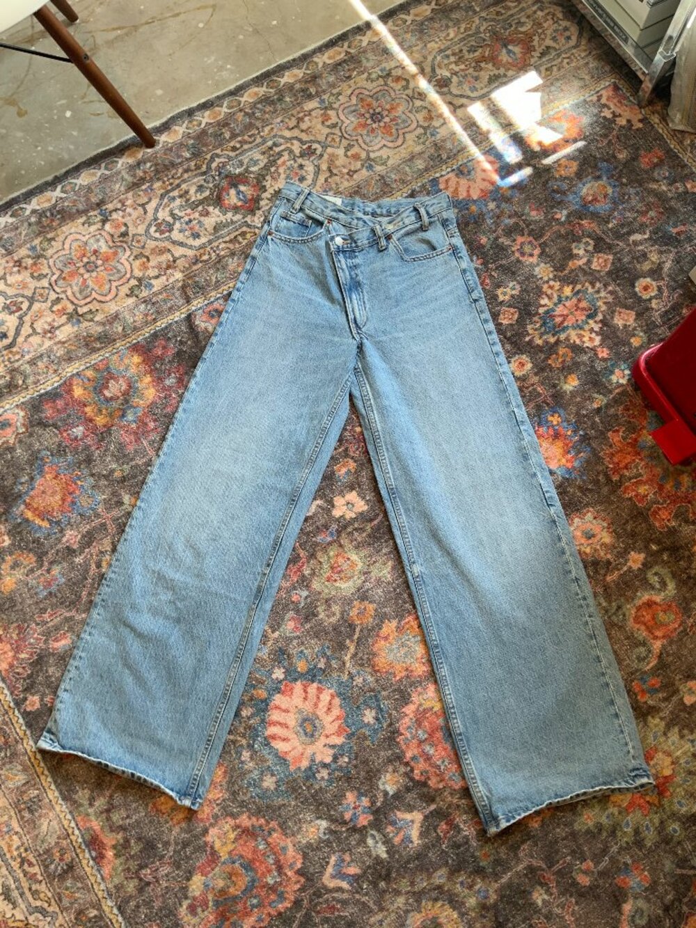 Zara Asymmetrical Crossover Waist Wide Leg Jeans Light Wash Size 2